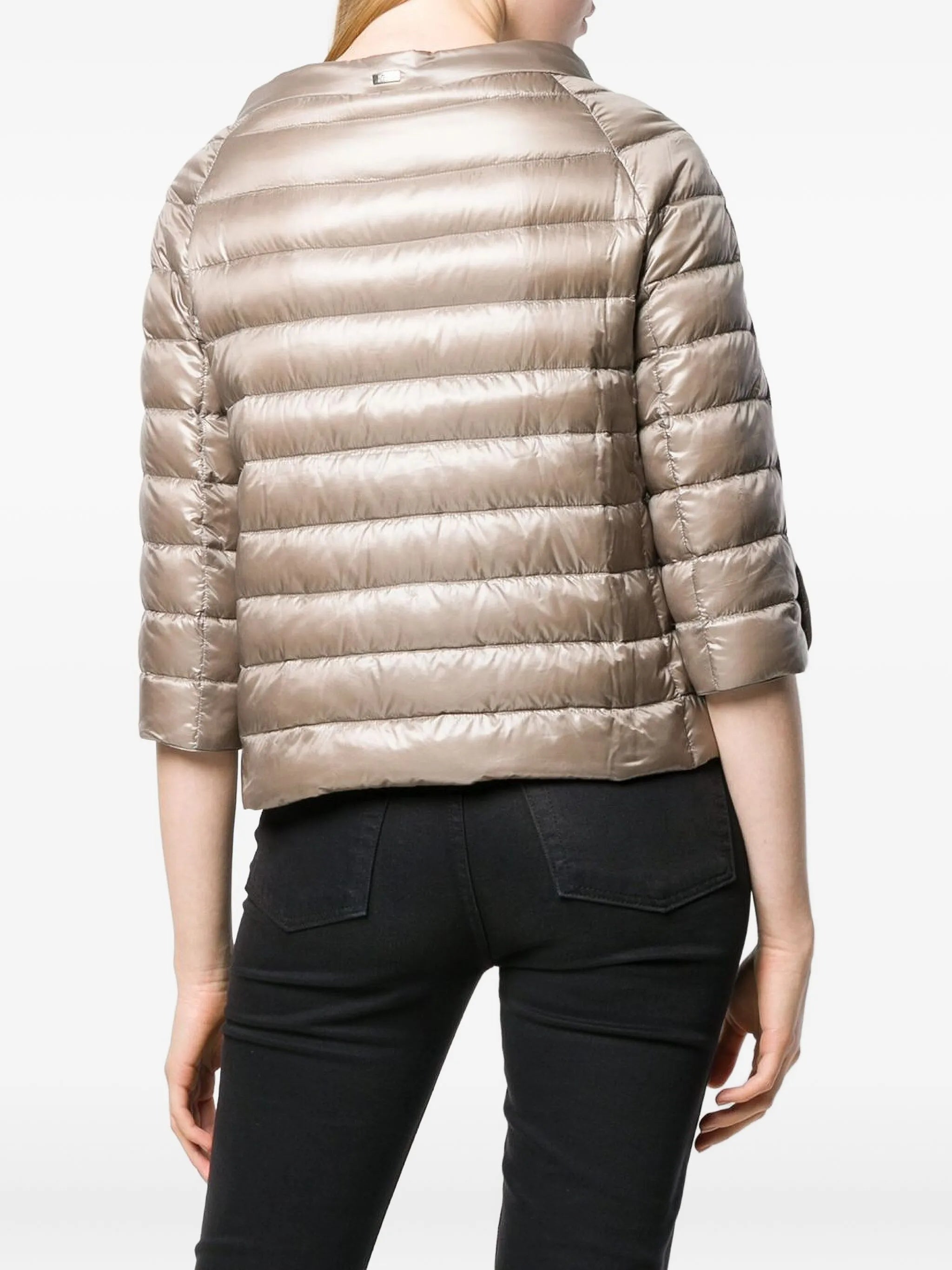Neutral Piumino Quilted Shiny Cropped Jacket
