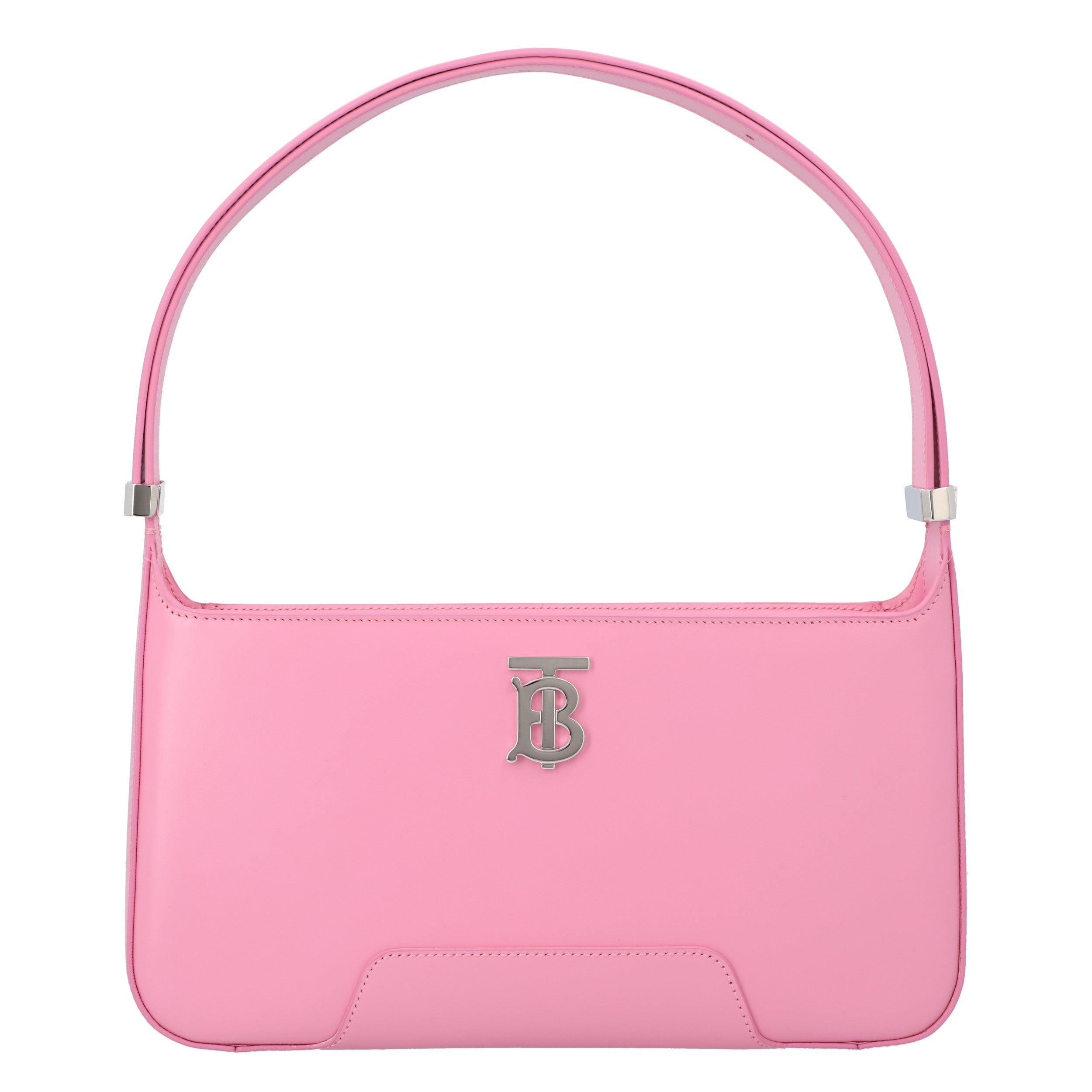 Compact Pink Calfskin Shoulder Bag With Prominent Logo