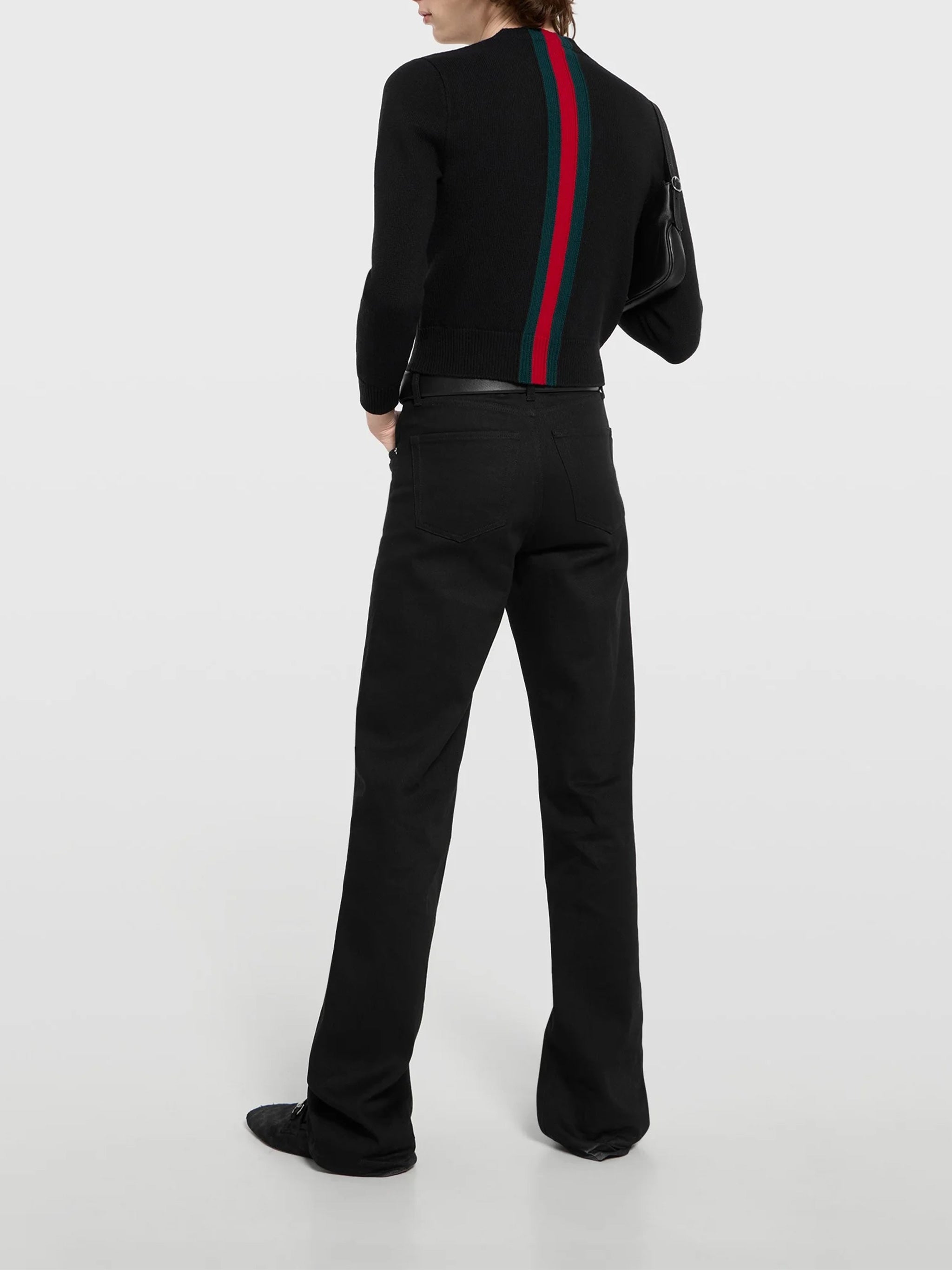 Black Knit Sweater Red/Green Vertical Stripes