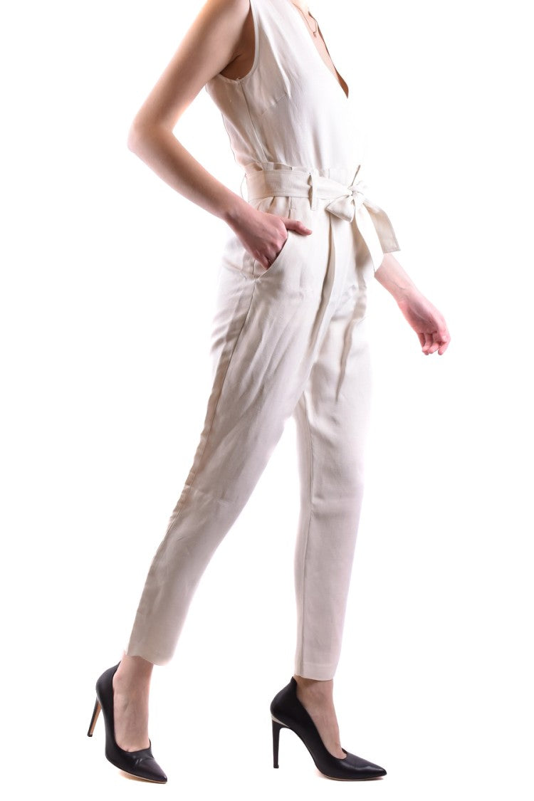 Sleeveless White Jumpsuit With Deep V-Neck