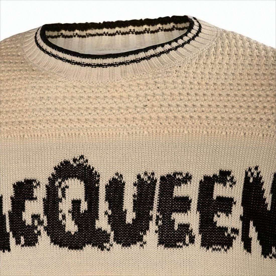 Textured Knit Sweater with Distressed Logo
