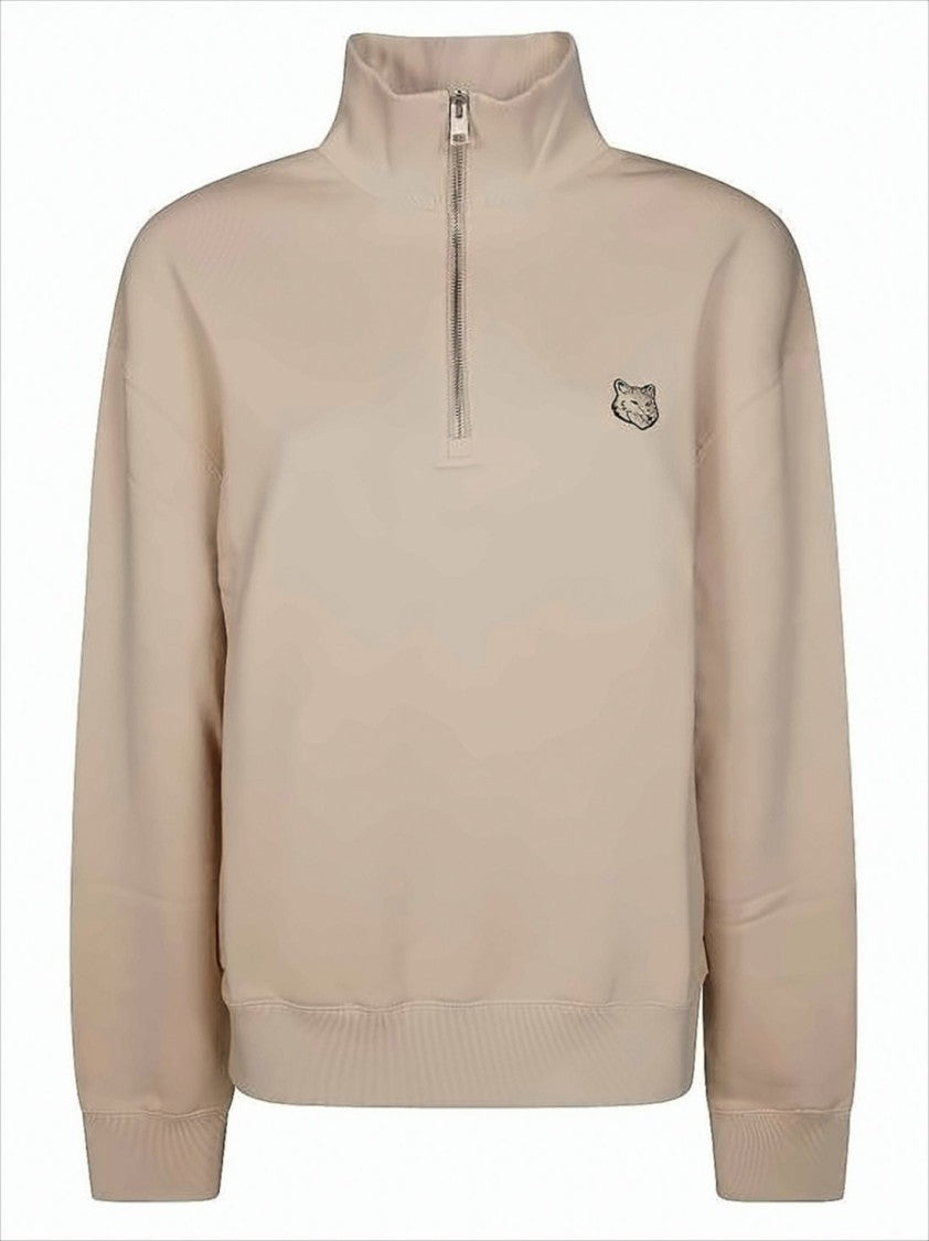 Long-Sleeve Half-Zip Pullover With Emblem And Ribbed Cuffs