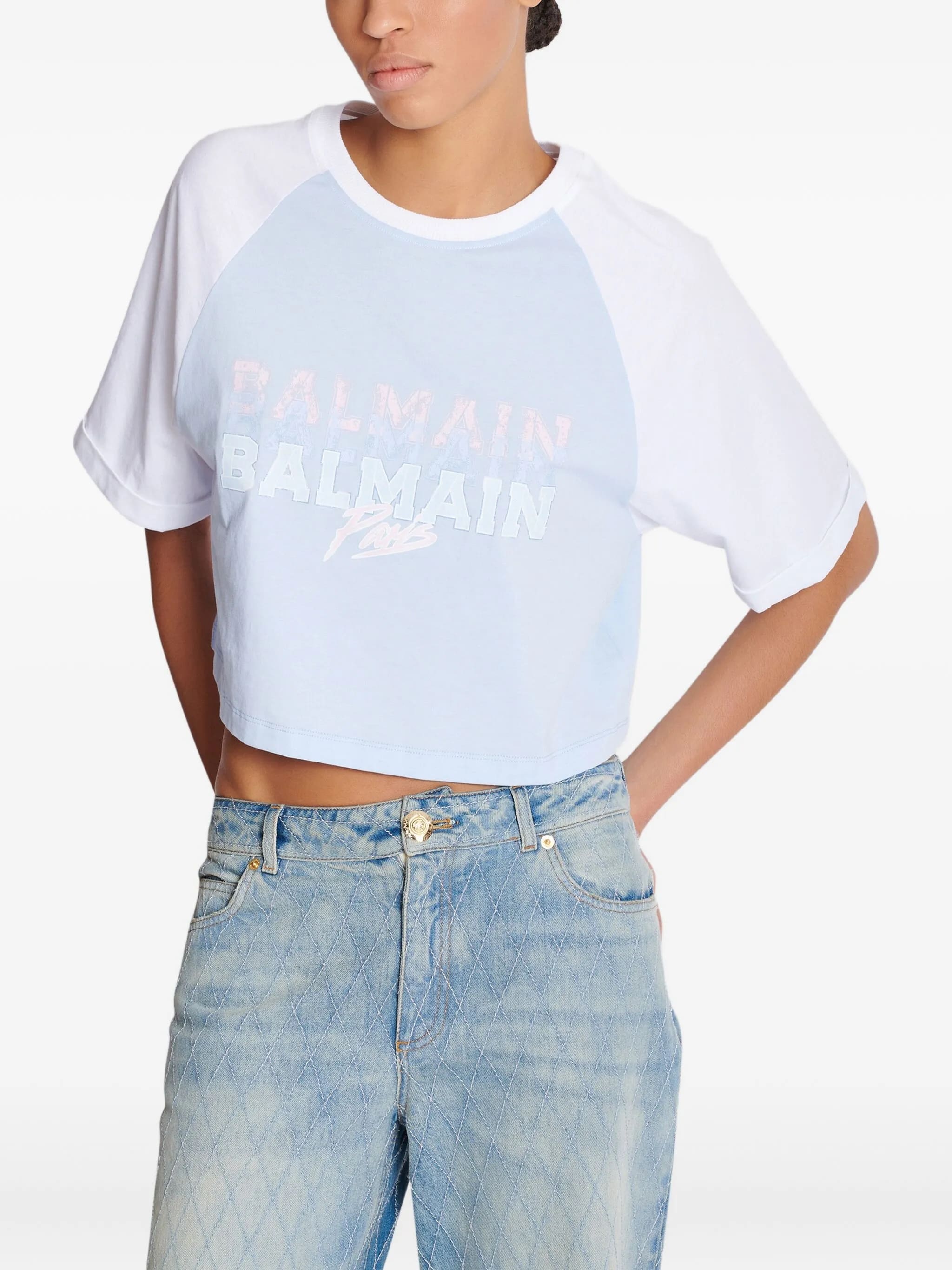Light Blue Cropped Organic Cotton T-Shirt