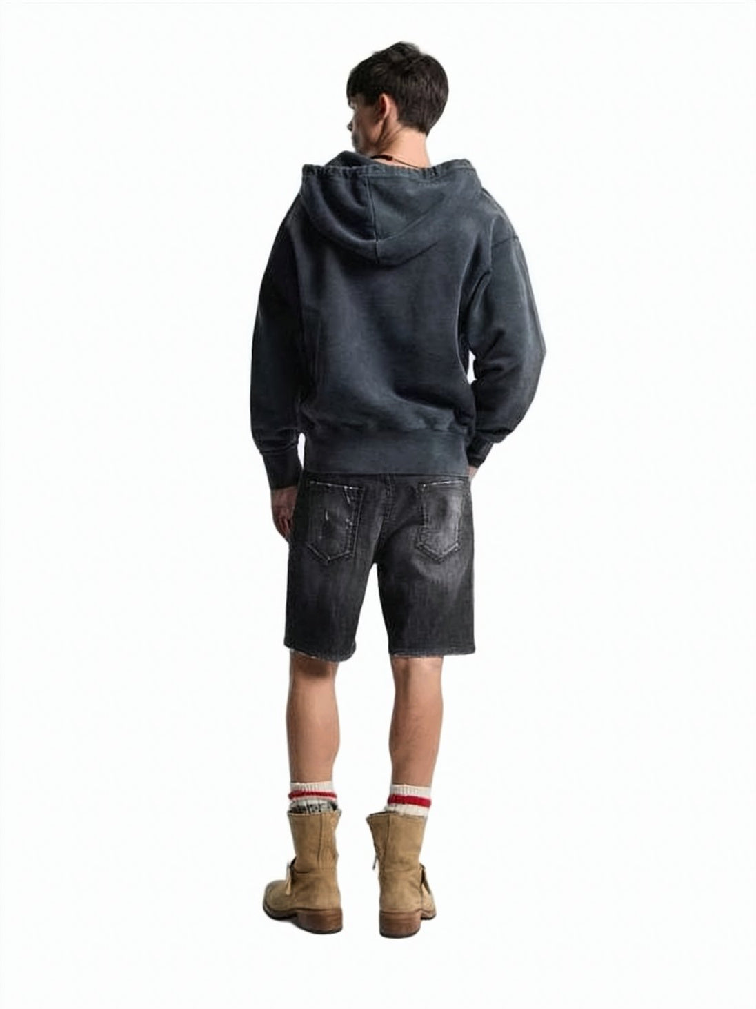 Distressed Black Denim Shorts