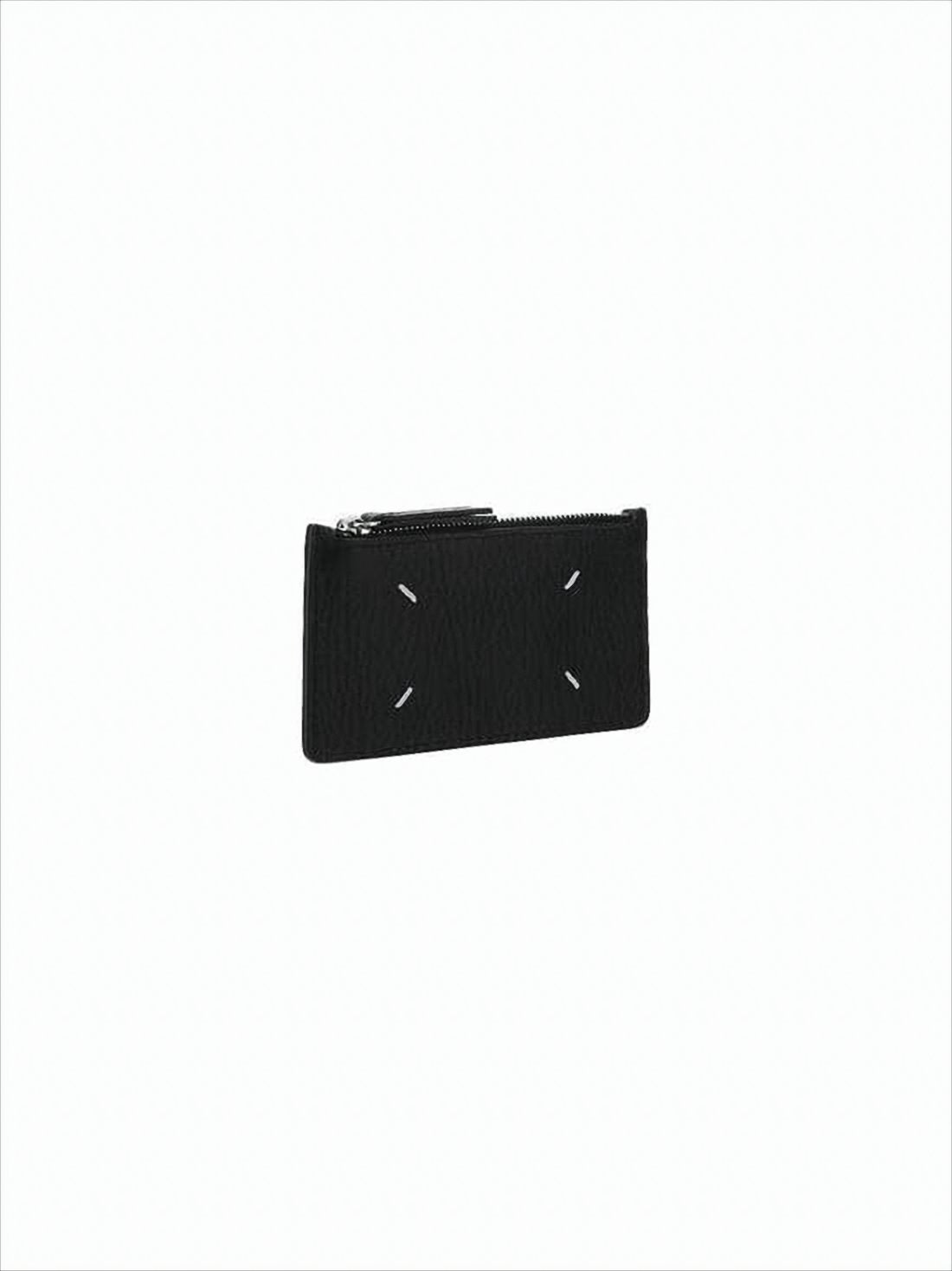 Textured Calf Leather Wallet with Zippered Closure
