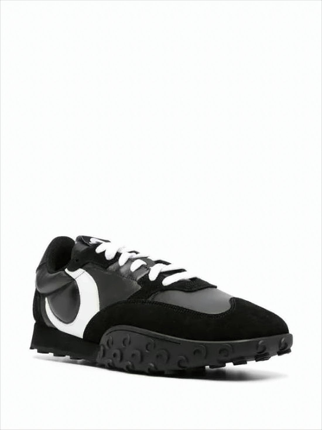 Crescent Accented Black Leather Sneakers with Traction Sole