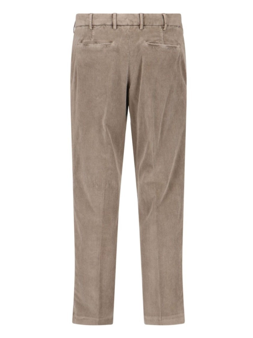 Beige Corduroy Trousers With Straight Fit