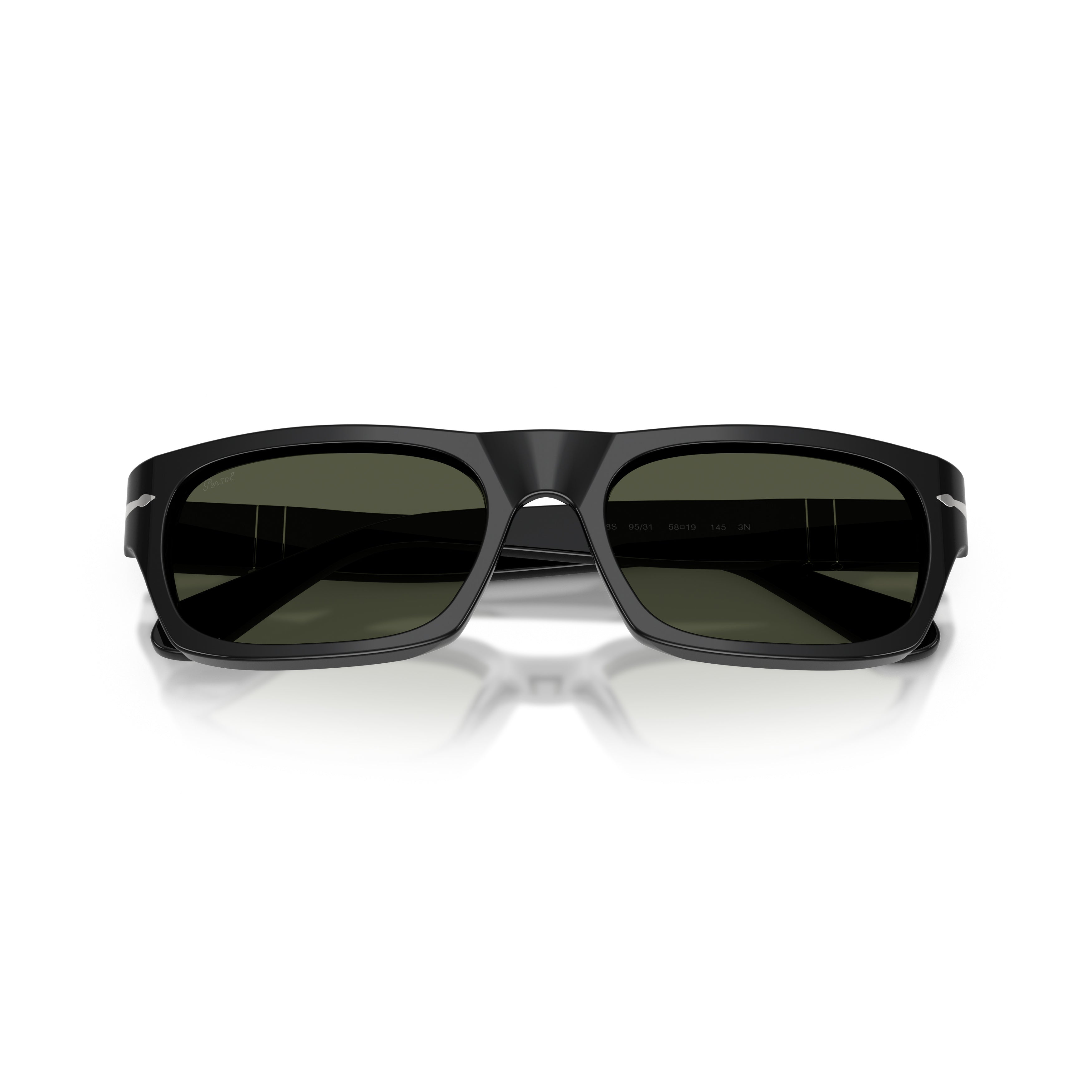 0po3398s Rectangular Black Acetate Sunglasses with Silver Arrow Detail