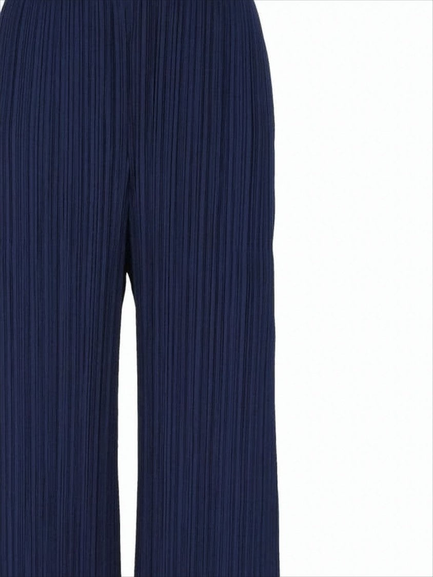 Wide-Leg Pleated Trousers with Elastic Waistband