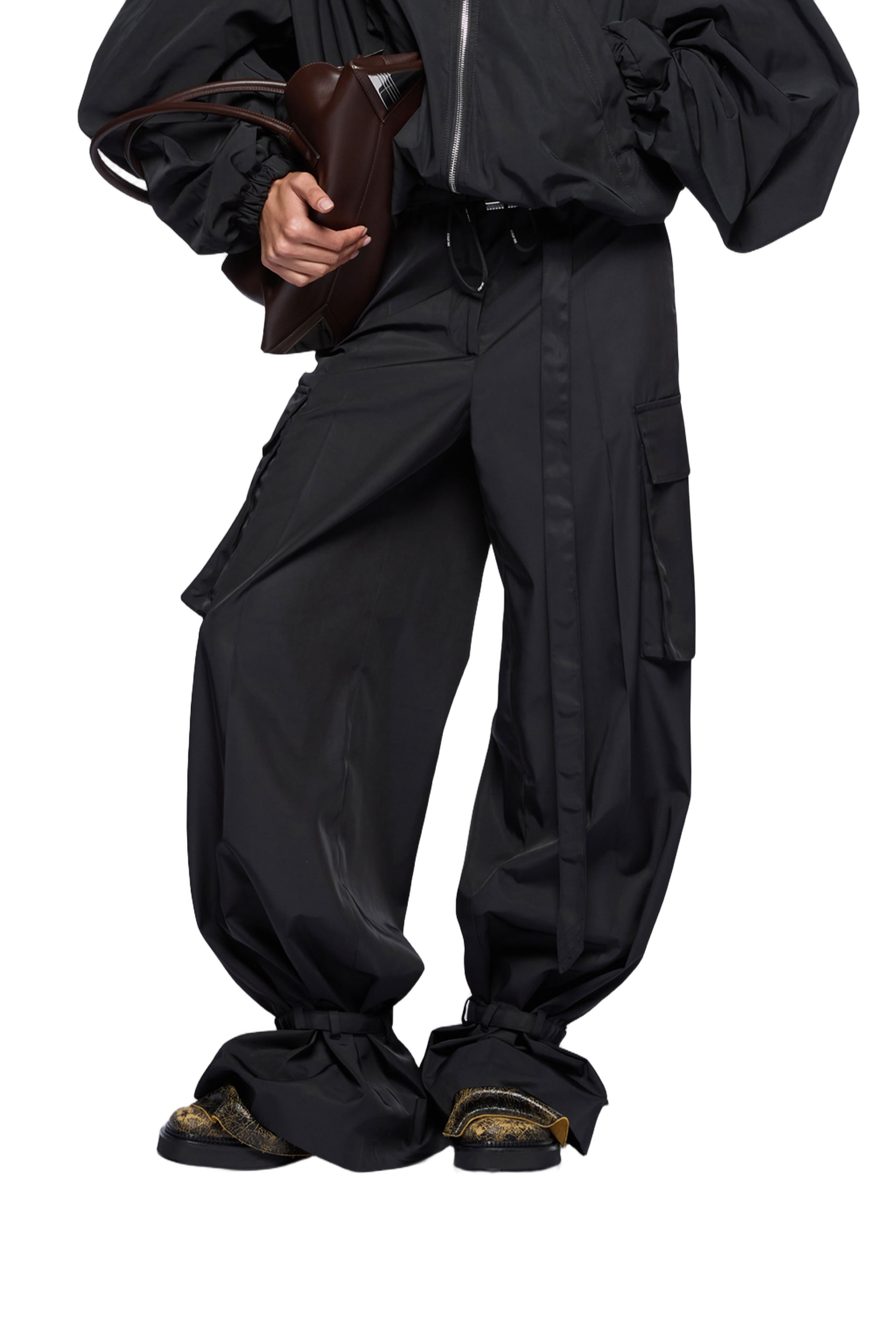 High-Waisted Black Cargo Pants With Voluminous Silhouette
