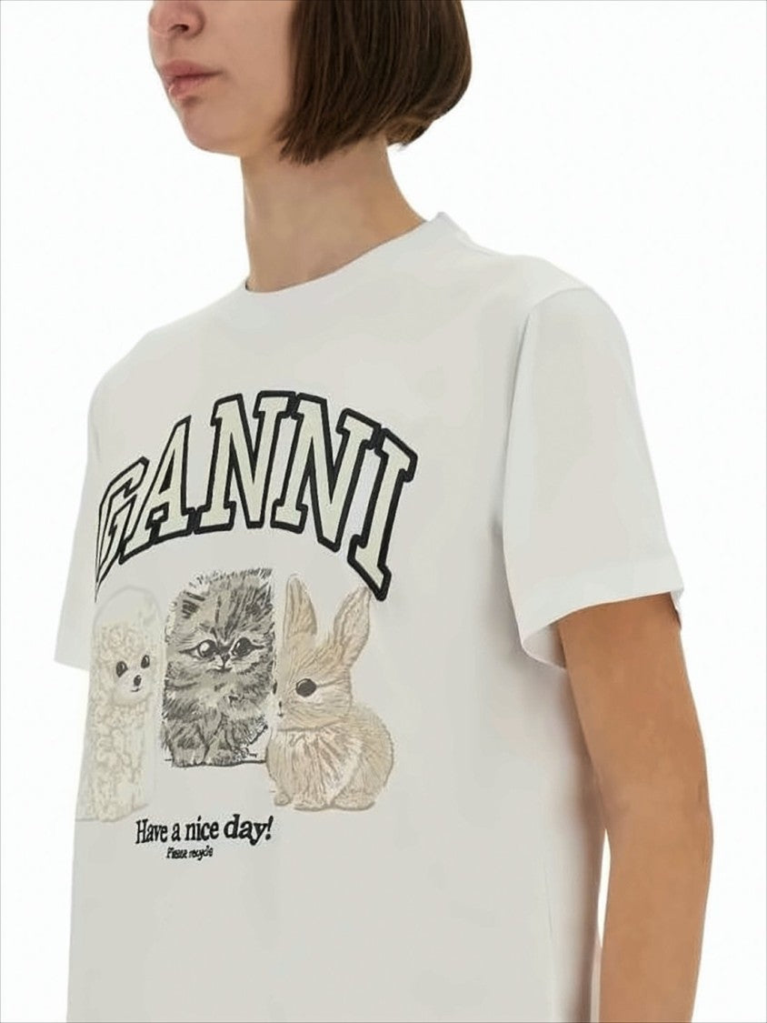 Short-Sleeved Crew Neck T-Shirt with Playful Animal Print