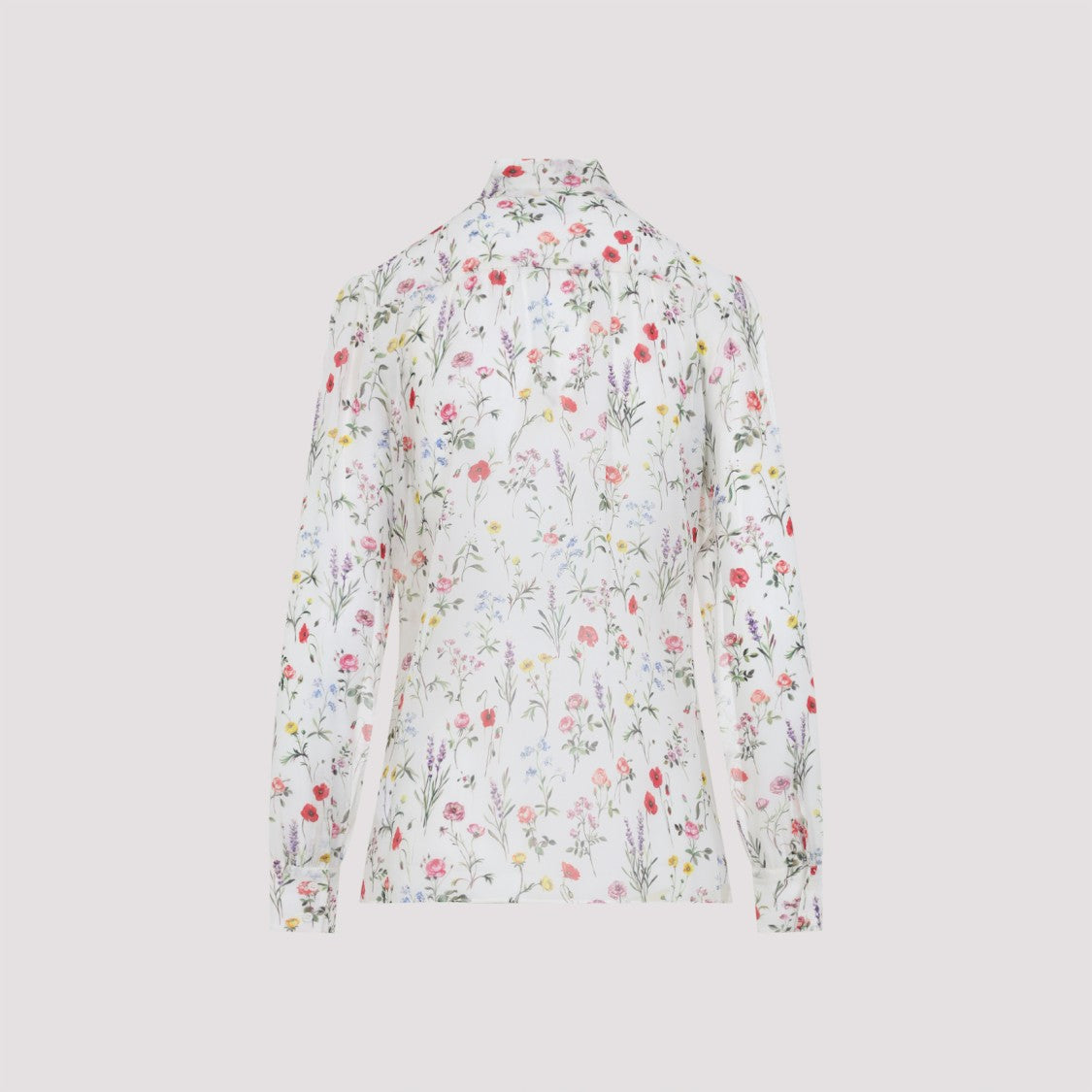 Silk Floral Print Shirt With Ruffled Front