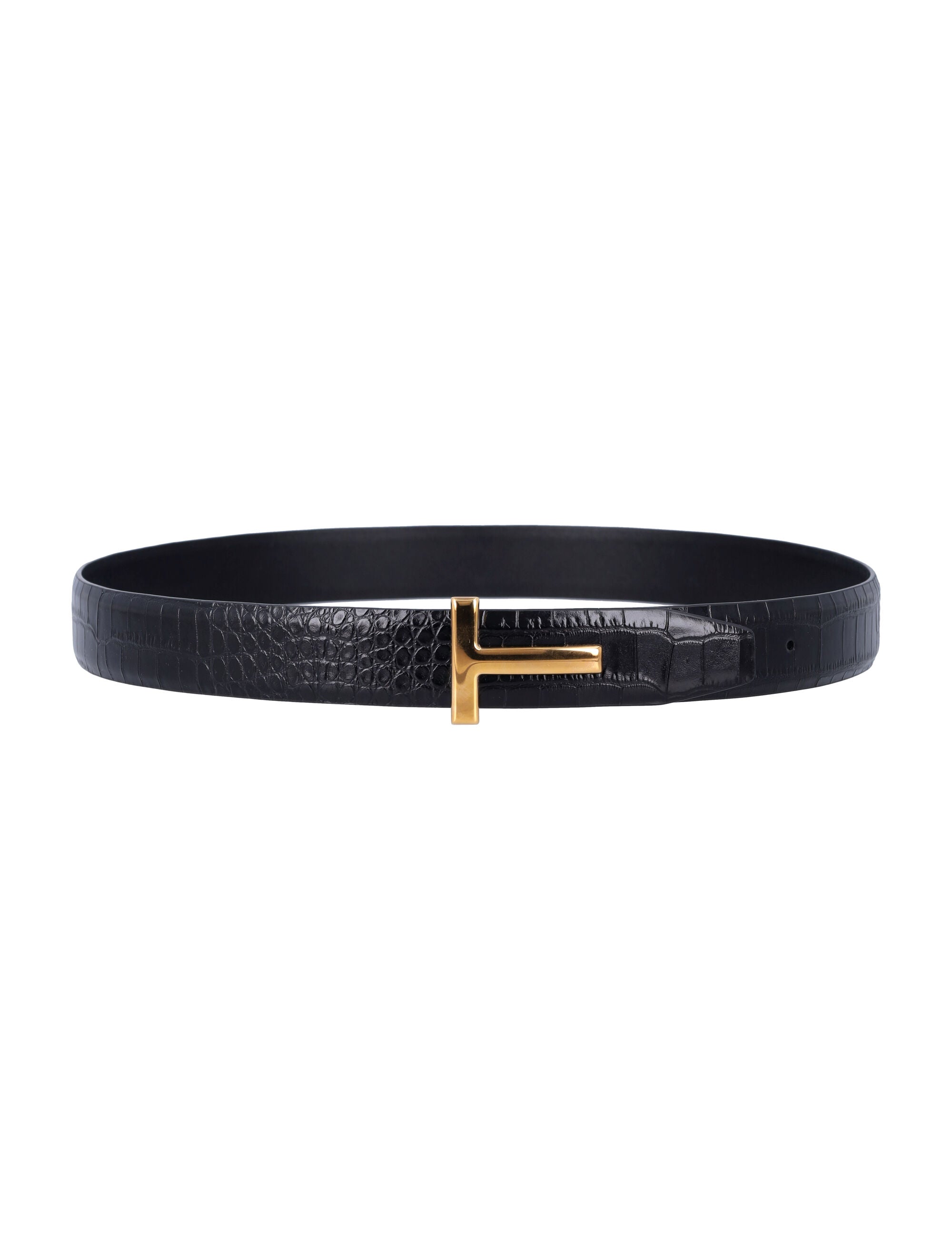 Croc-Embossed Leather T Buckle Belt