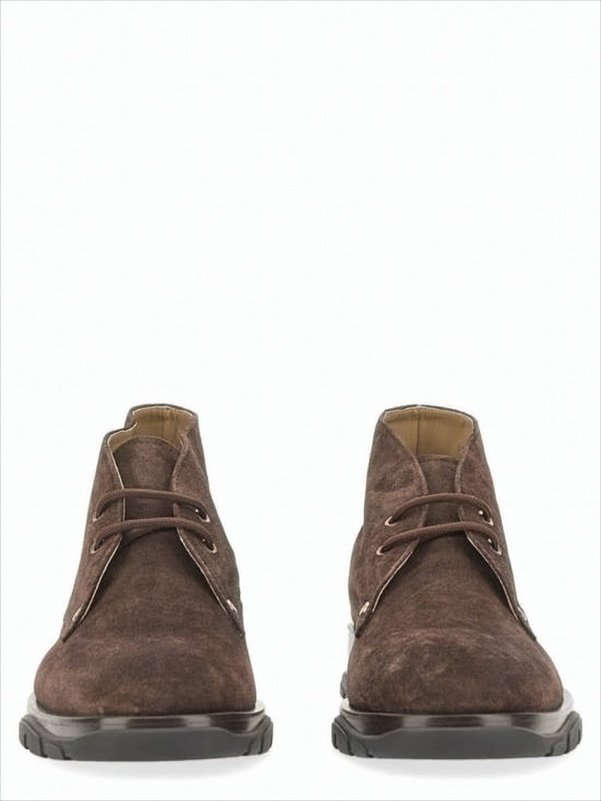 Minimalist Lace-Up Brown Suede Boots With Rubber Sole