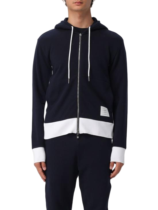 Cotton Hooded Zip-Up Top with Contrasting Trim