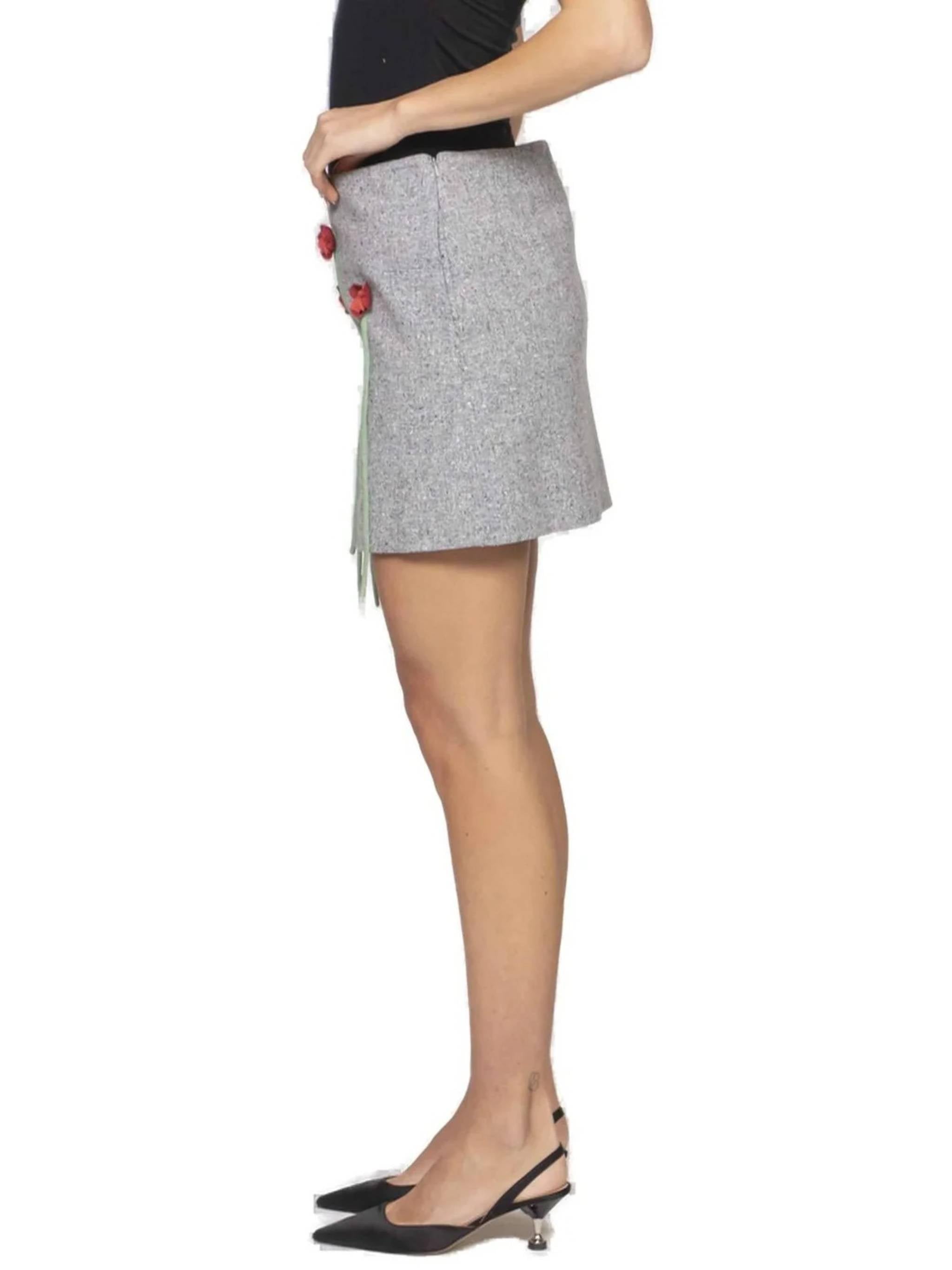 Mini Skirt with Floral Appliqués and Textured Finish