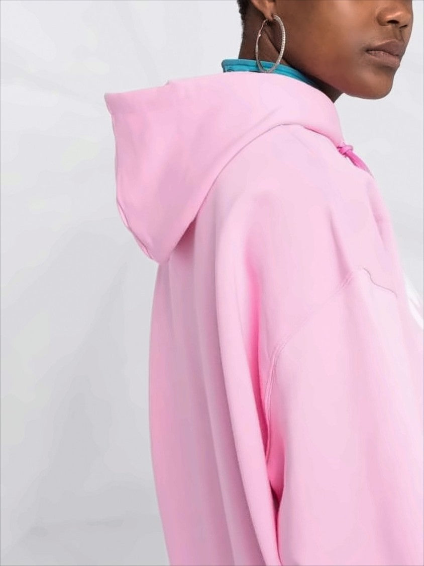 Pastel Pink Relaxed-Fit Hoodie with Logo Print