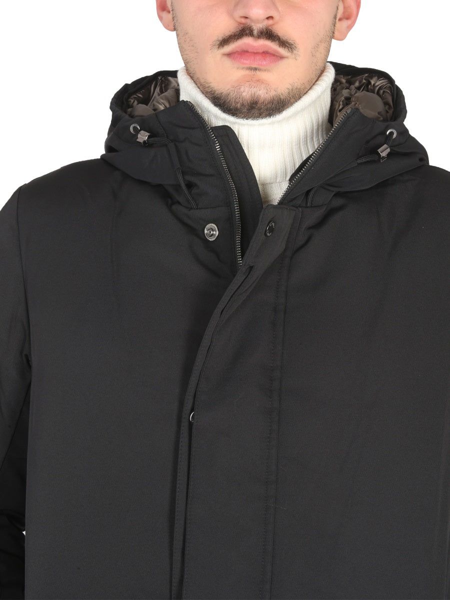High Neck Jacket With Concealed Zipper And Adjustable Cuffs
