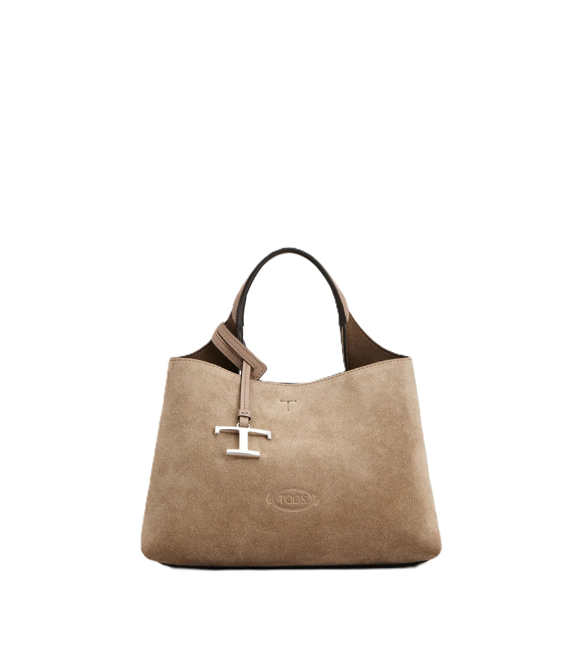 Structured Suede Shoulder Bag with Embossed Logo