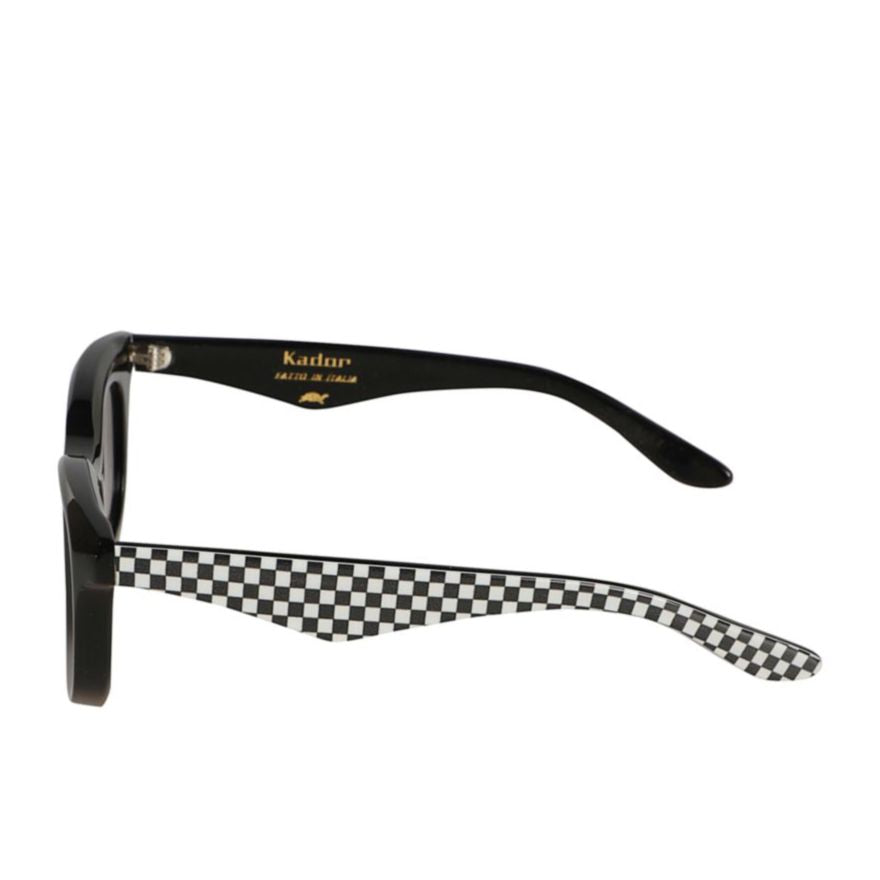 Joya Checkerboard Pattern Sunglasses with Gradient Grey Lenses
