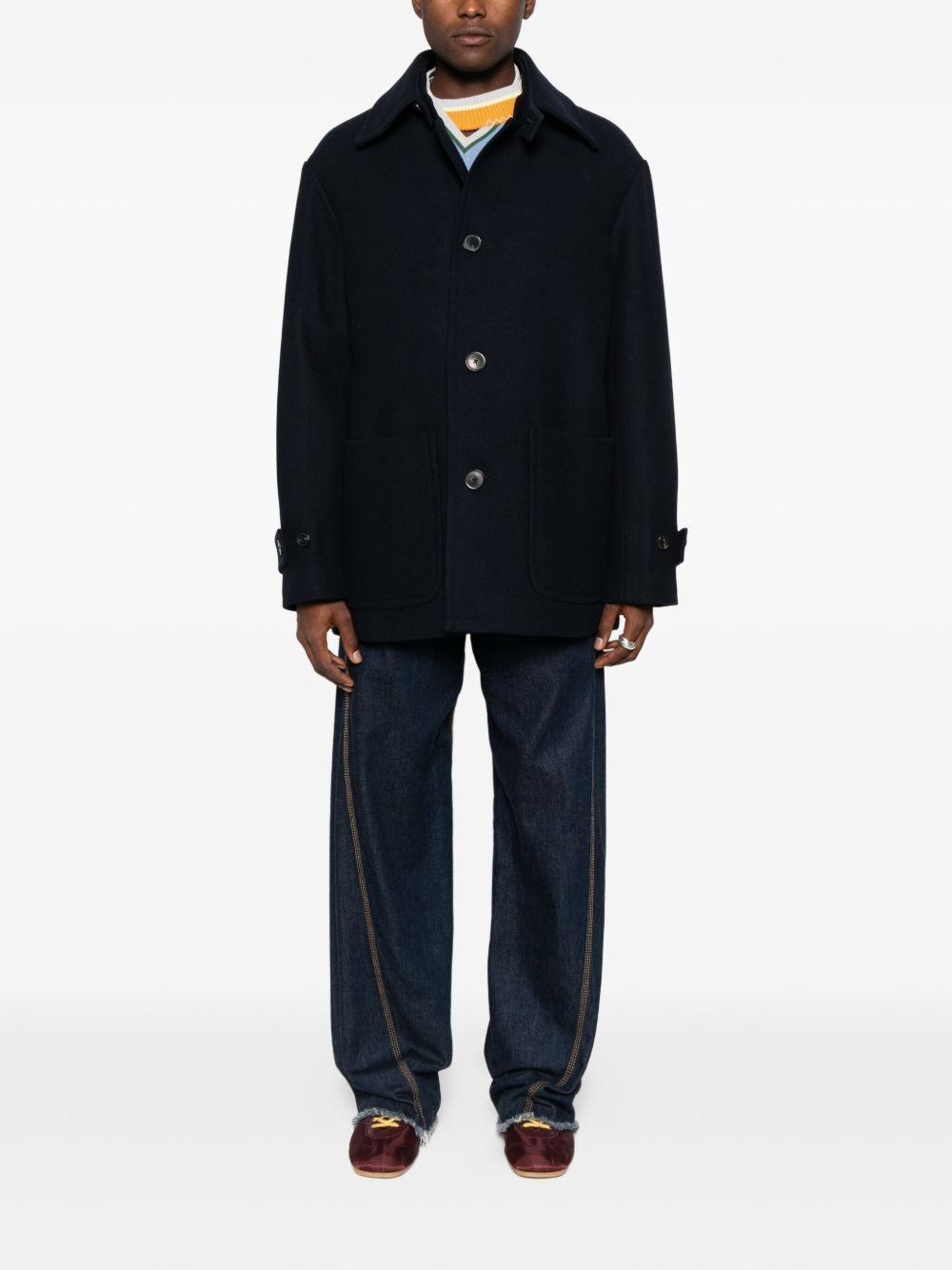 Button-Down Minimalistic Coat with Patch Pockets