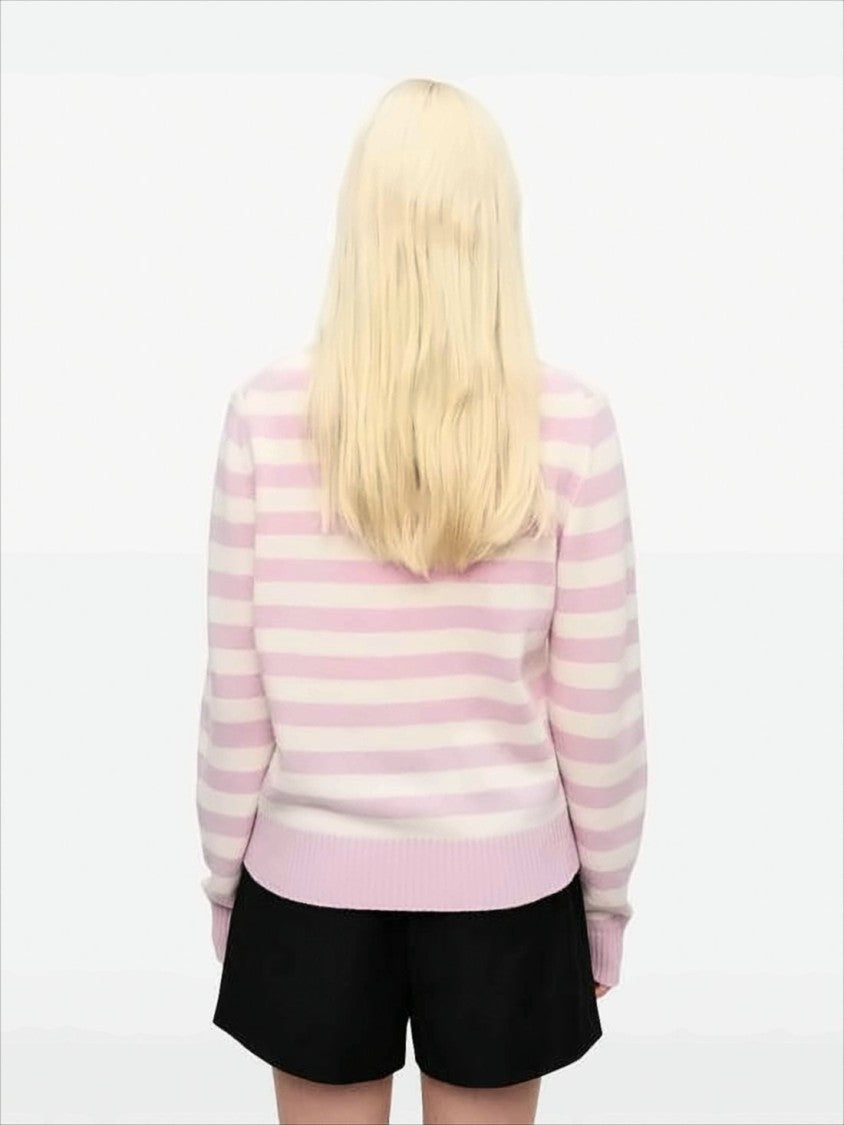 Playful Pastel Knit Sweater With Bunny Graphic