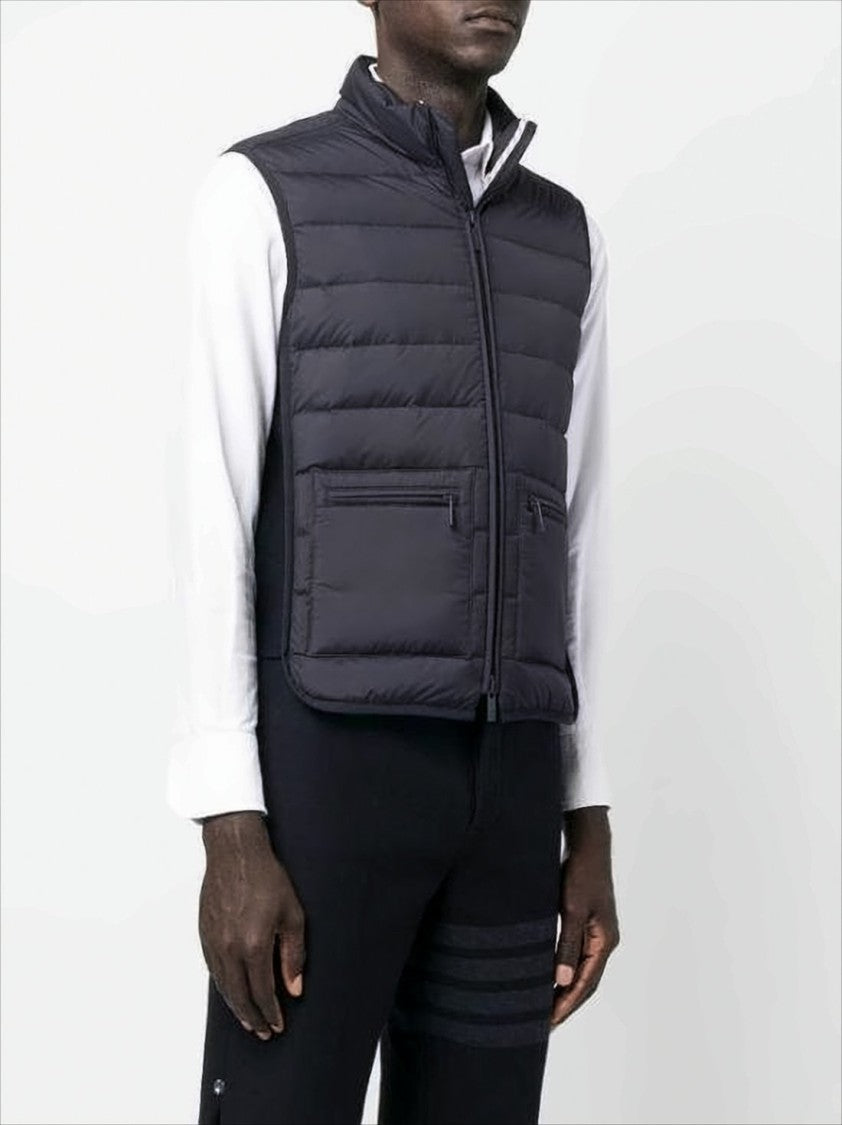 Sleek Padded Vest With Horizontal Quilting And High Collar