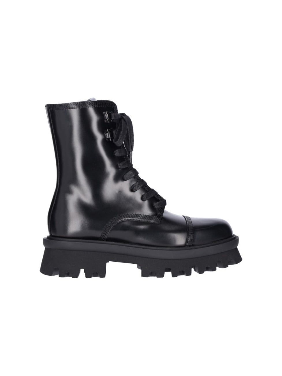 Glossy Black Leather Combat Boots