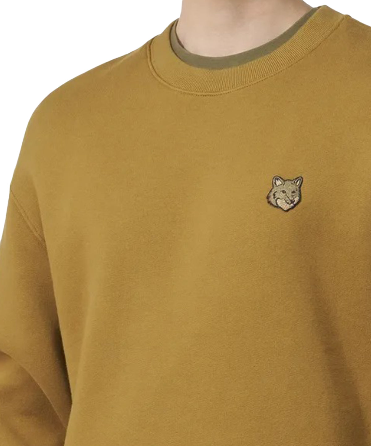 Long-Sleeve Crewneck Sweatshirt With Embroidered Fox Emblem