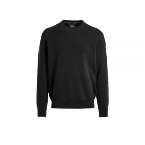 Crew Neck Knit Black Sweater with Ribbed Cuffs and Hem