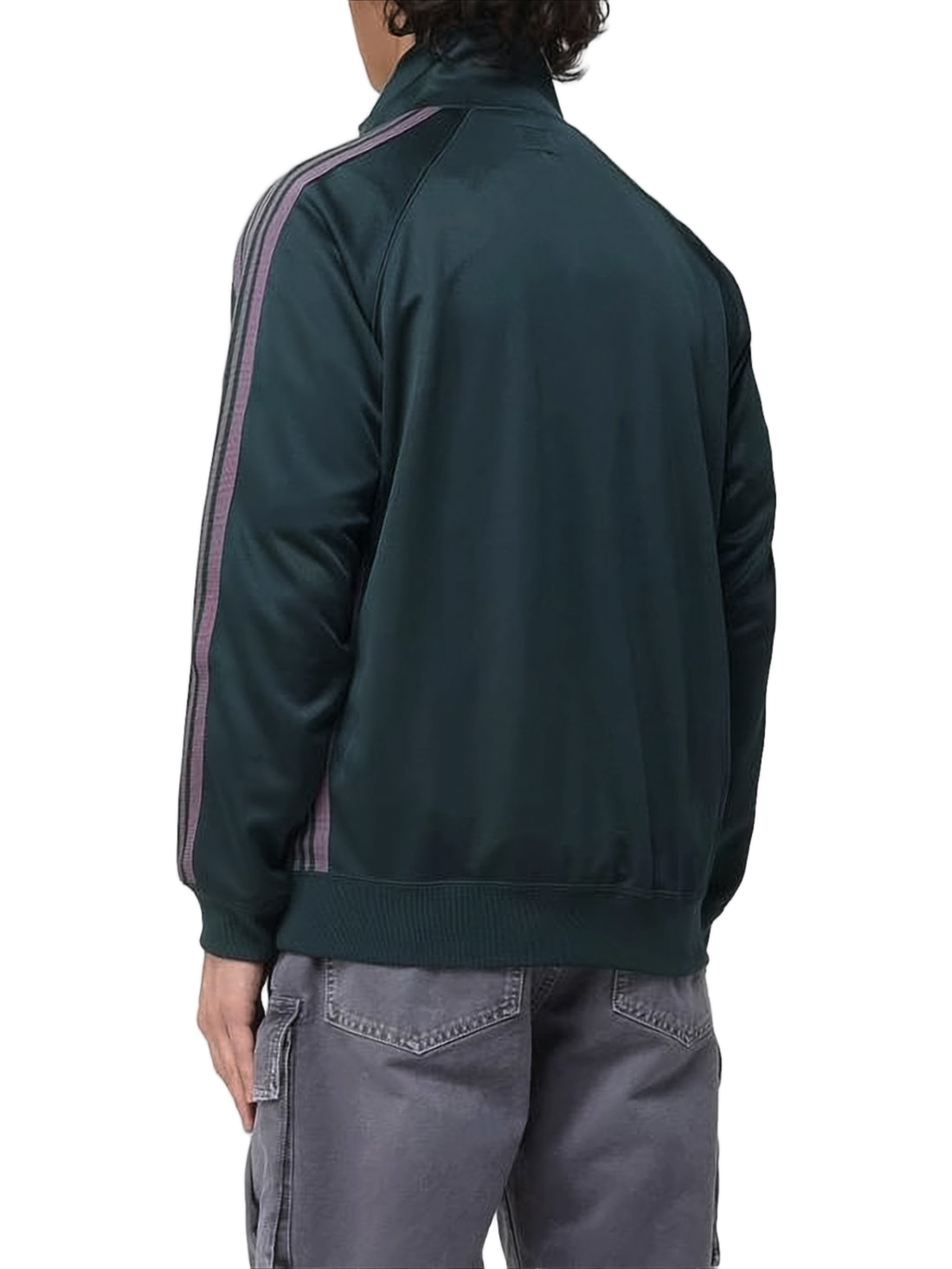 Green Polyester Track Jacket with Striped Detailing