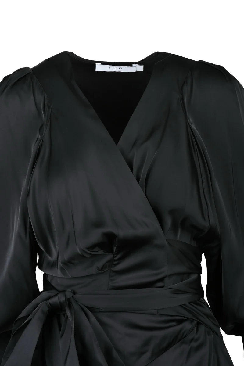 Wrap-Around Black Satin Dress