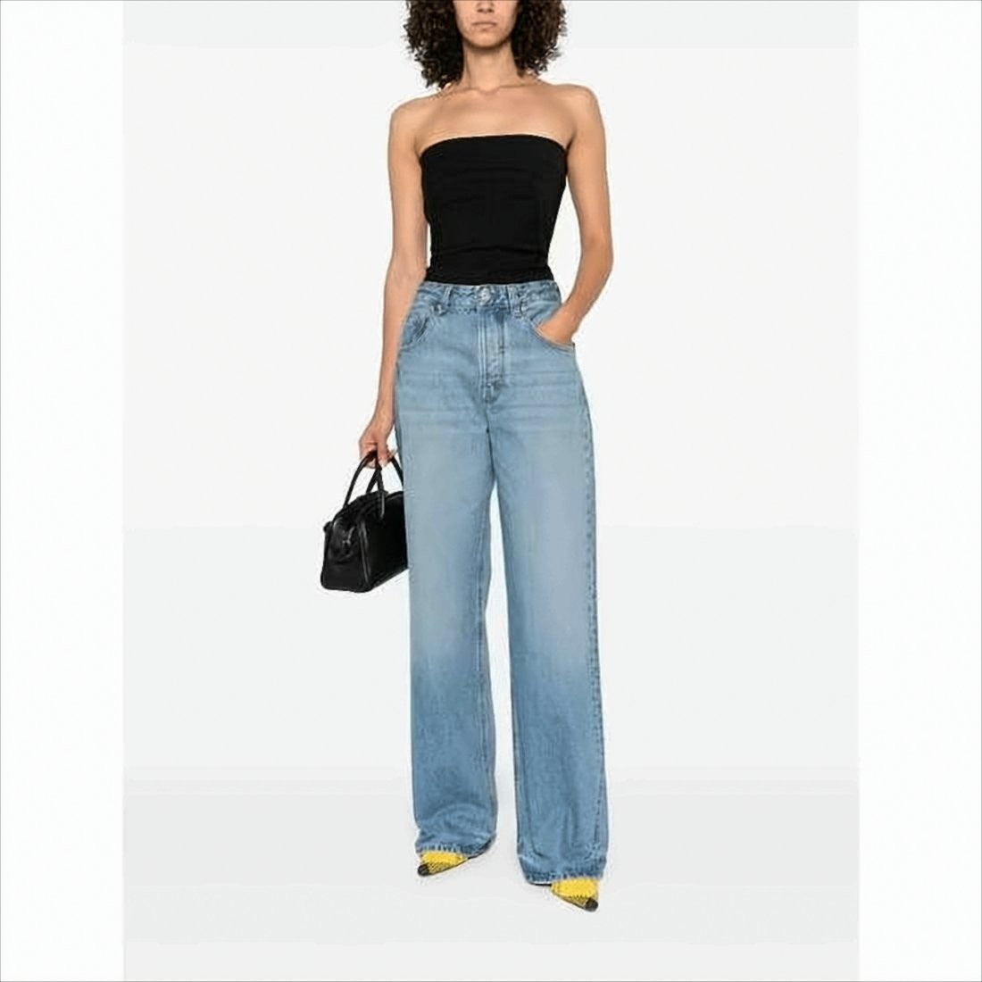 High-Waisted Wide-Leg Denim Pants with Signature Detail
