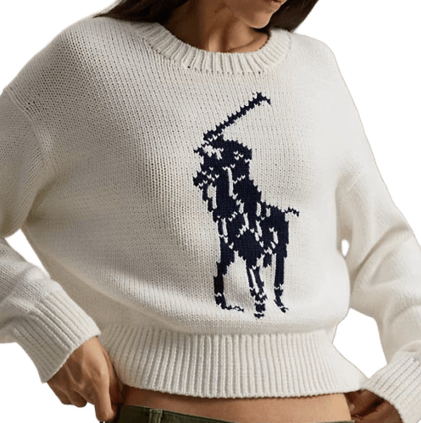 White Cotton Big Pony Sweater