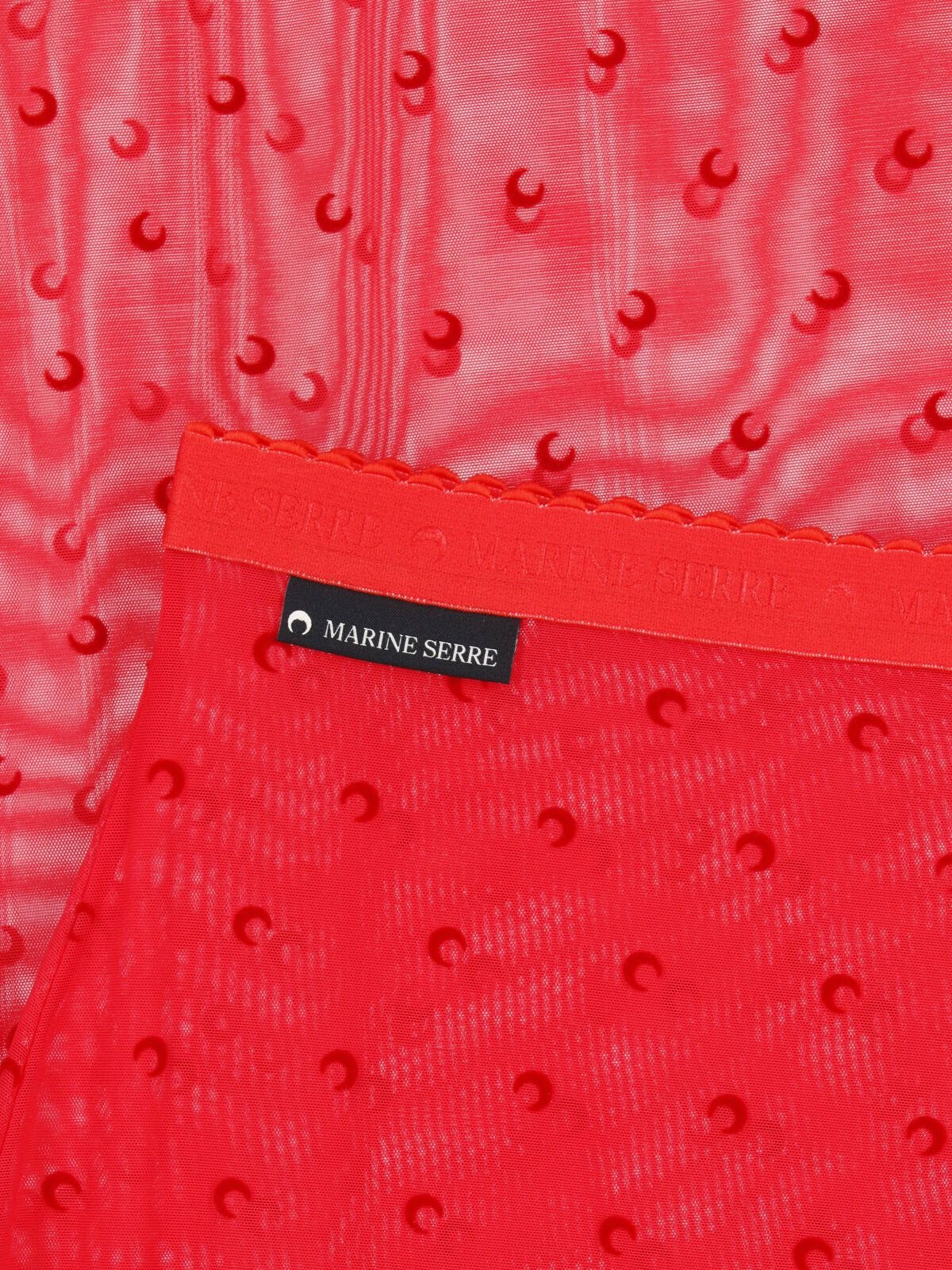 Red Moonogram Sheer Mesh Midi Skirt
