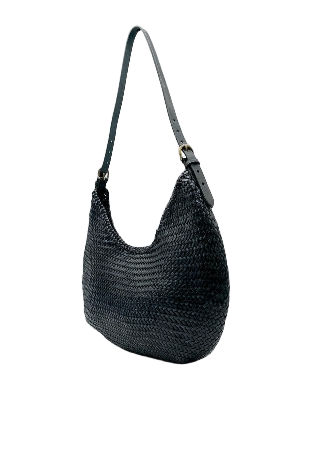 Crescent-Shaped Black Buffalo Leather Shoulder Bag