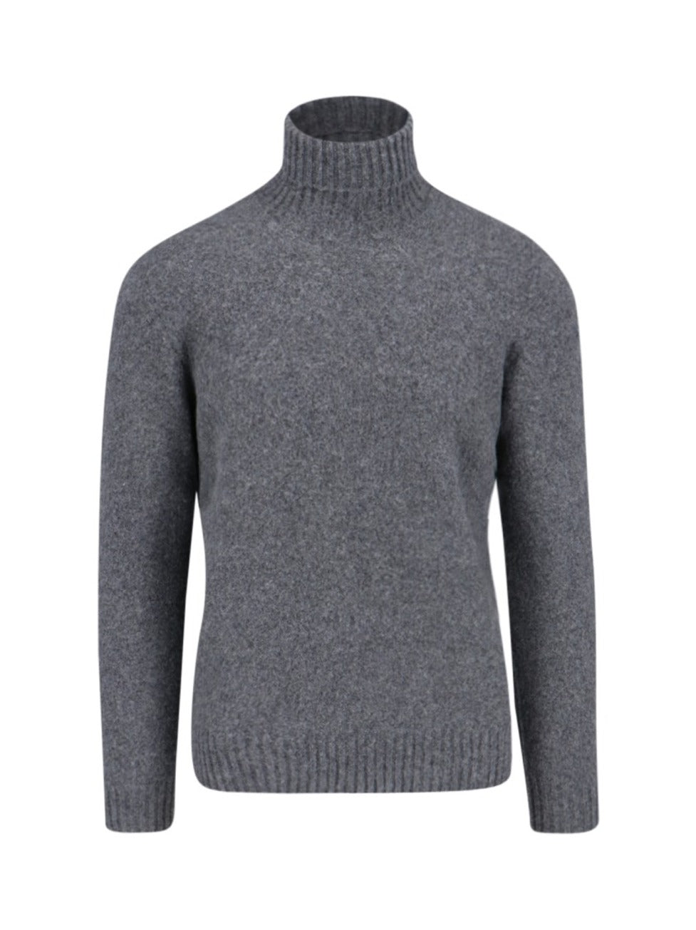 Turtleneck Sweater In Gray Wool Ribbed Trim