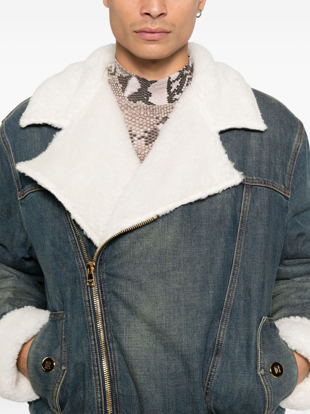 Denim Jacket with Shearling Collar