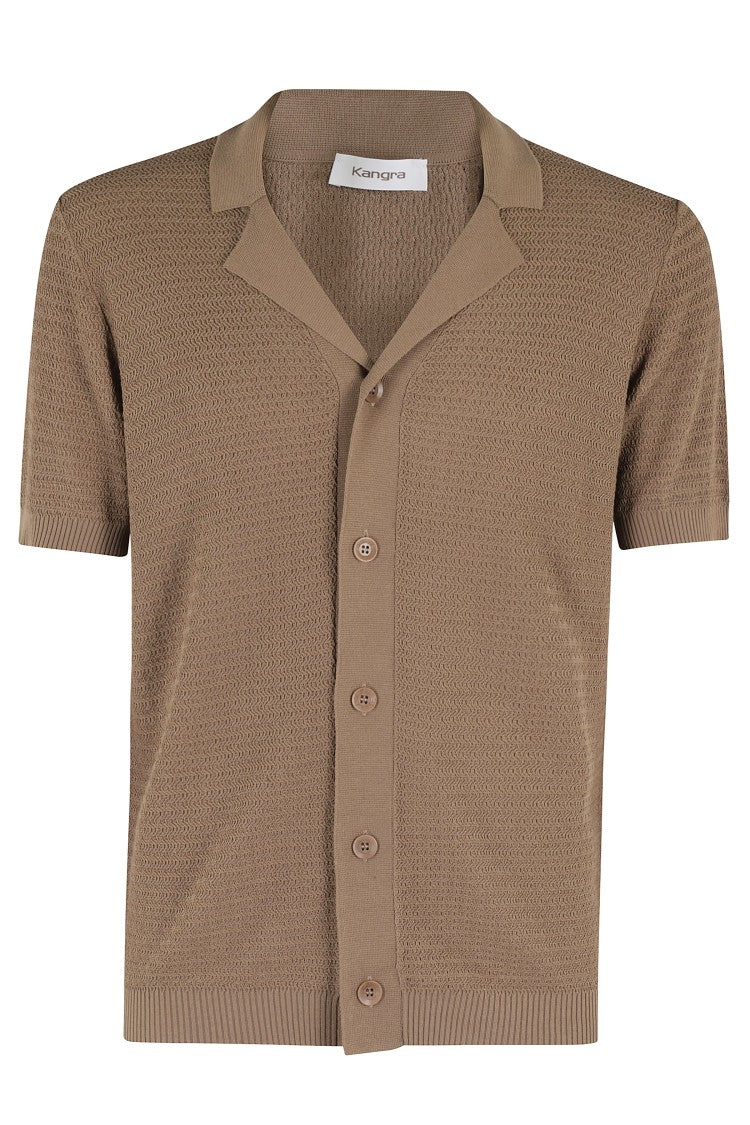 Short-Sleeved Shirt With Arabesque Textured Fabric And Notched Collar