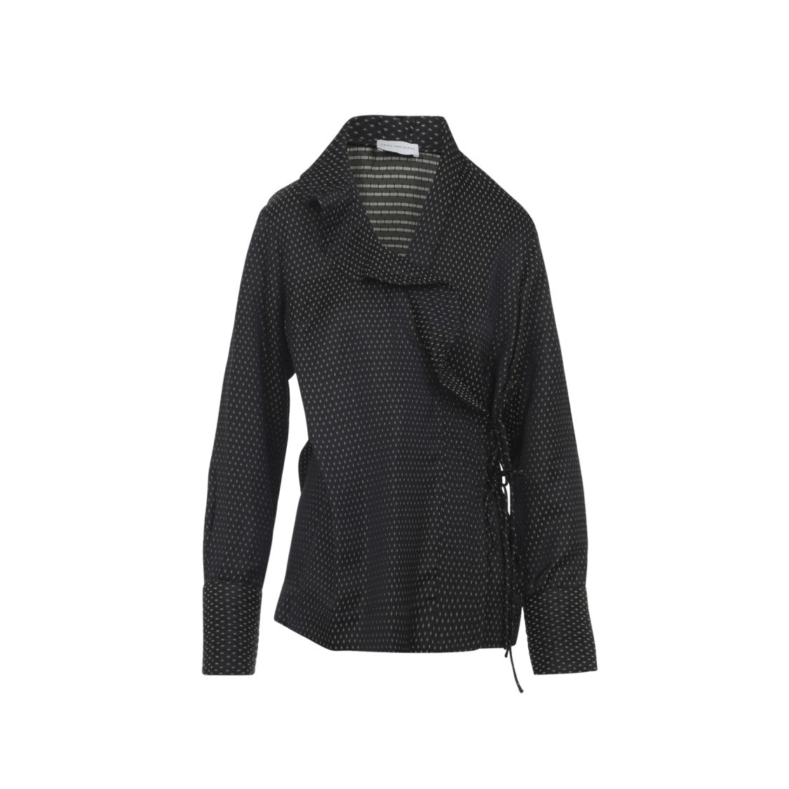 Asymmetrical Wrap Top With Draped Collar And Side Tie Detail