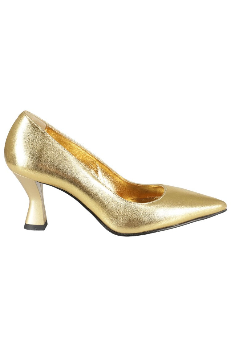 Pointed-Toe Pumps With Pyramid Heel And Metallic Finish