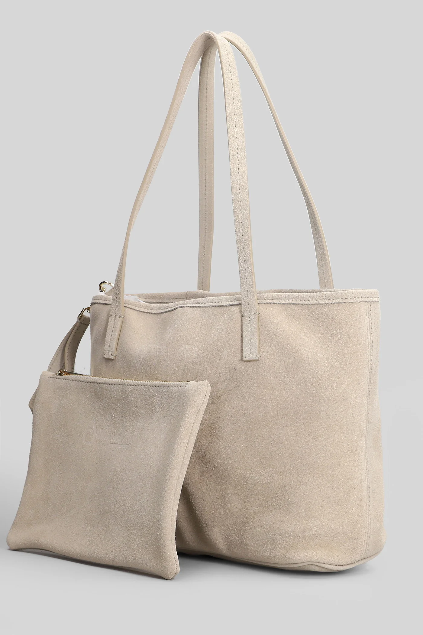 Rectangular Suede-Texture Tote Bag with Detachable Pouch