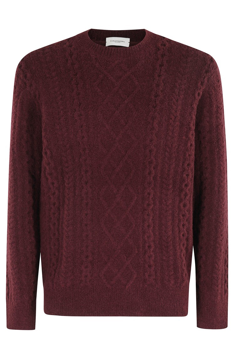 Burgundy Textured Cable Knit Sweater