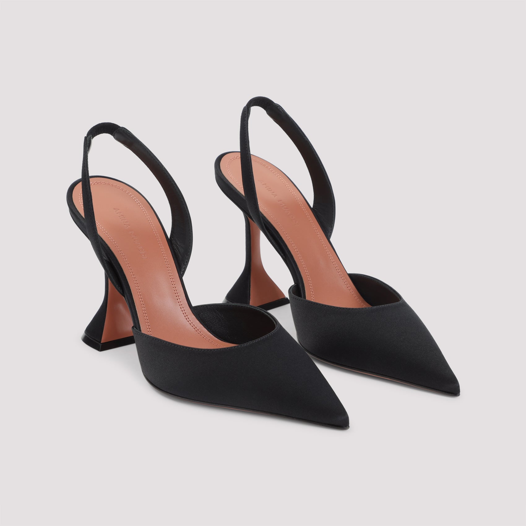 Black Satin Sling Mules with Hourglass Heels