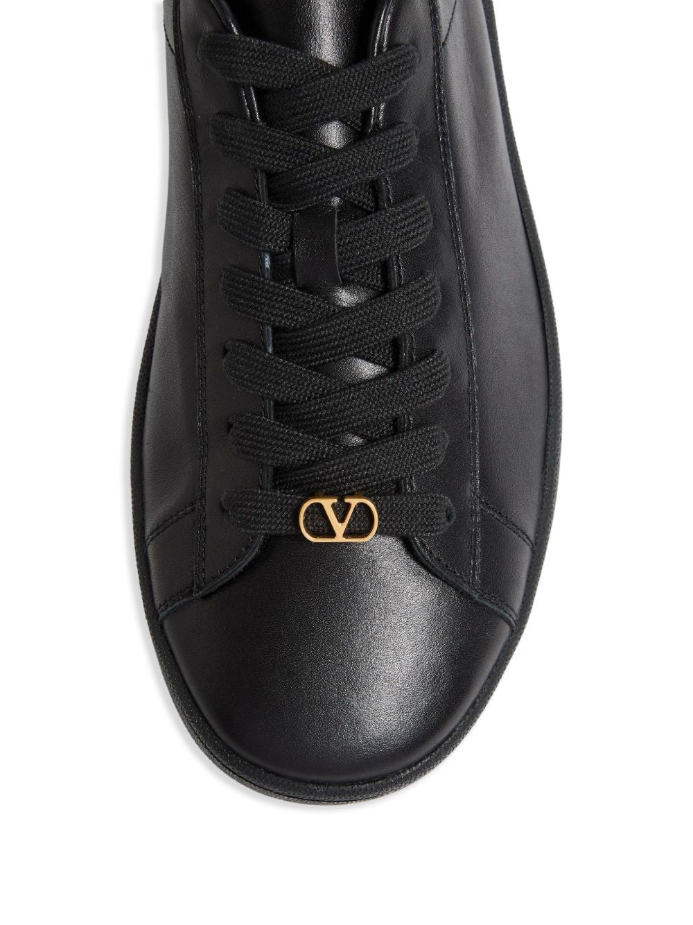Black Leather Lace-Up Sneakers