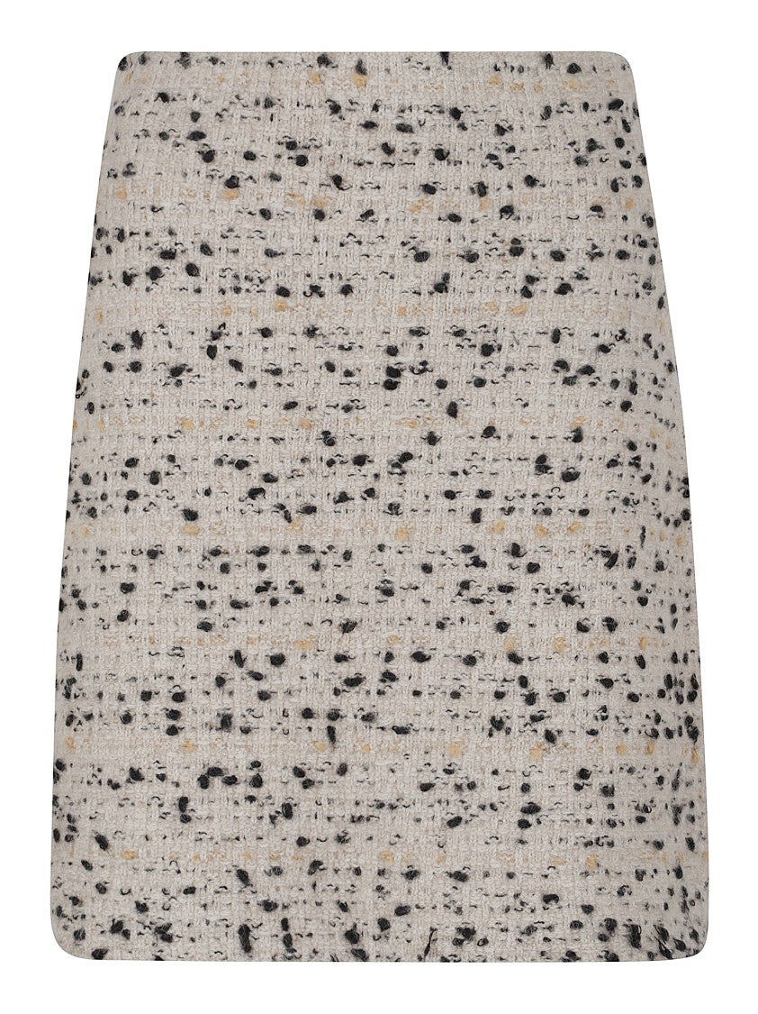 Ecru Textured Thigh-Length Skirt With Side Zip Fastening