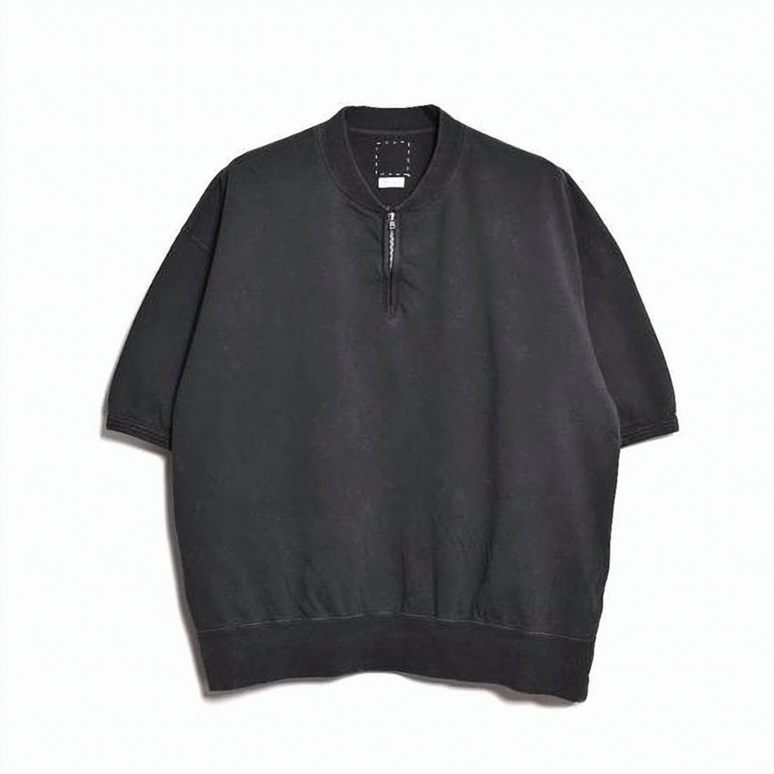 Boxy-Fit Black Half-Zip T-Shirt with Ribbed Accents