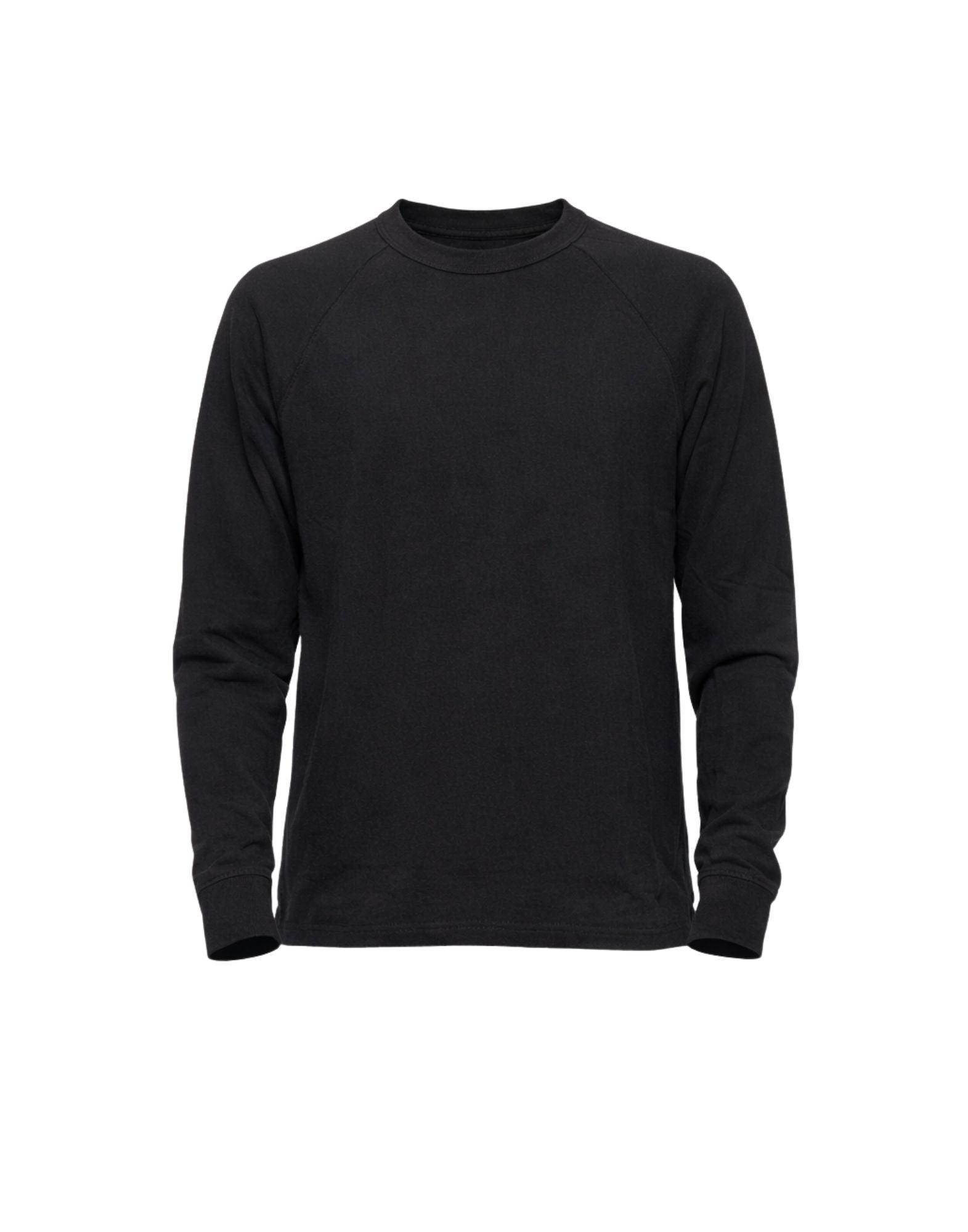Black Cotton Long Sleeve Crew Pique T-Shirt