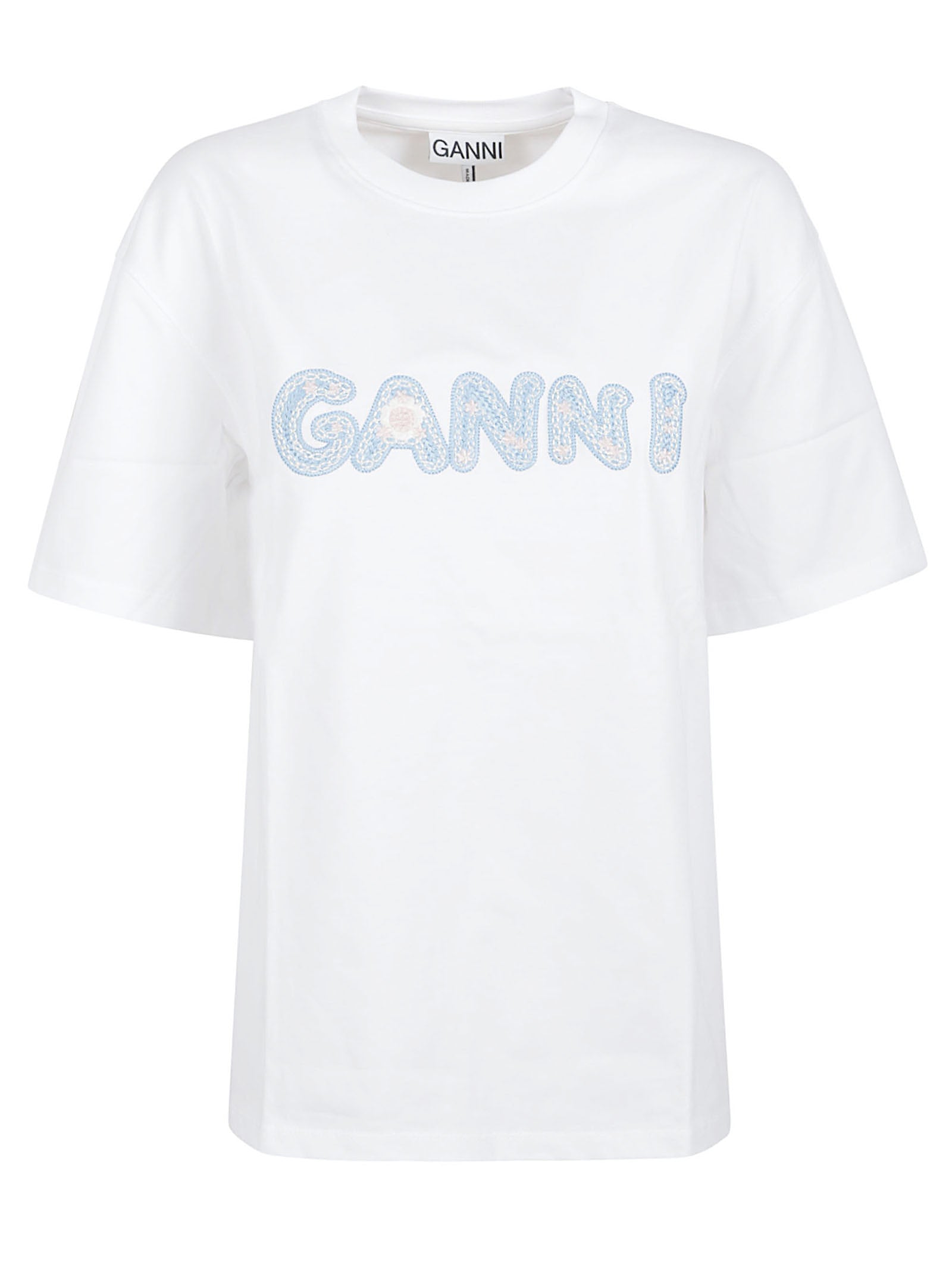 Embroidered White Short-Sleeved T-Shirt with Relaxed Fit