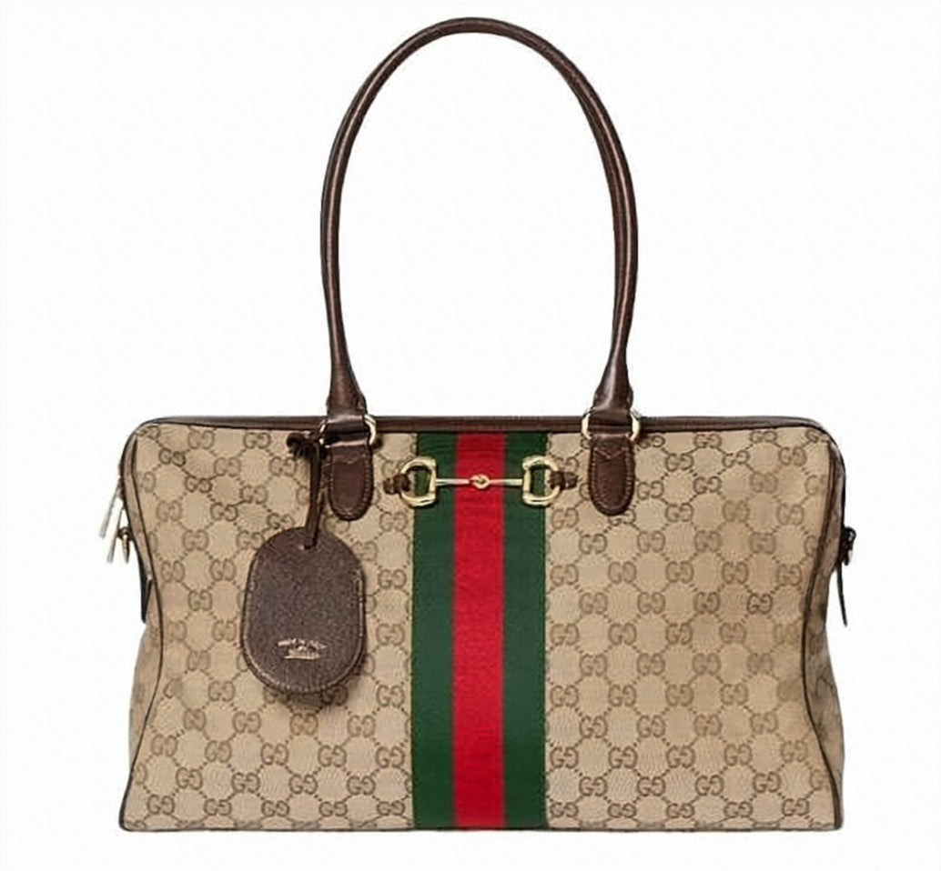 Large Boston Bag in Beige GG Canvas